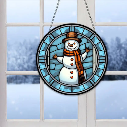 Christmas Snowman Stained Suncatcher