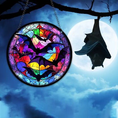 Halloween Bat Skull Stained Suncatcher