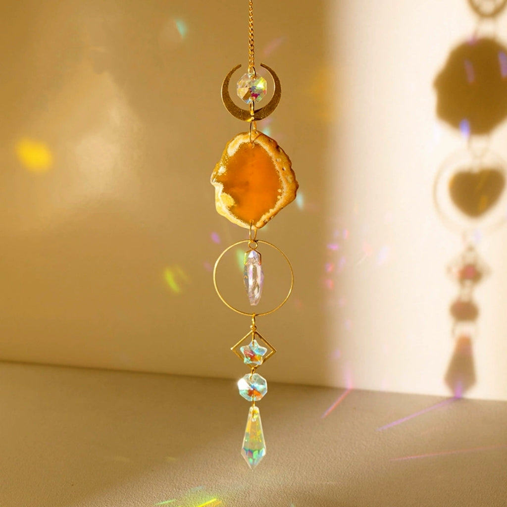 Natural Colorful Agate Piece Crystal Raw Stone Wind Chime Suncatcher Pendant