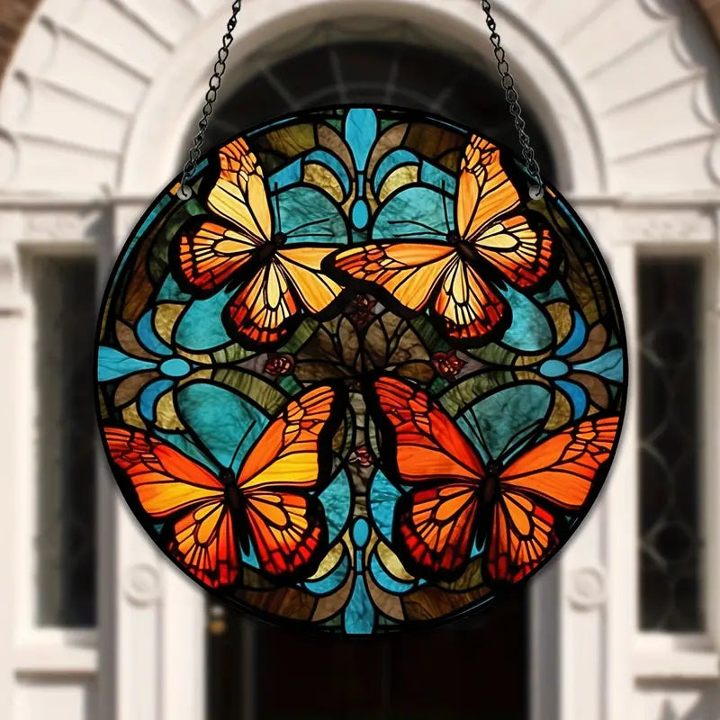 Suncatcher pătat cu fluturi, ornament pentru agățat pentru fereastră 