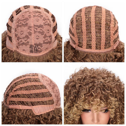 African small curly high temperature silk chemical fiber wig head cover