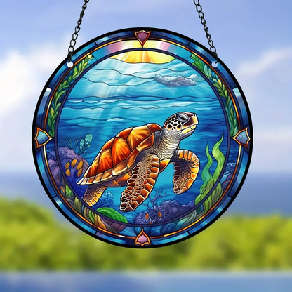 Sea Turtle Decor Stain Plastic Suncathcer