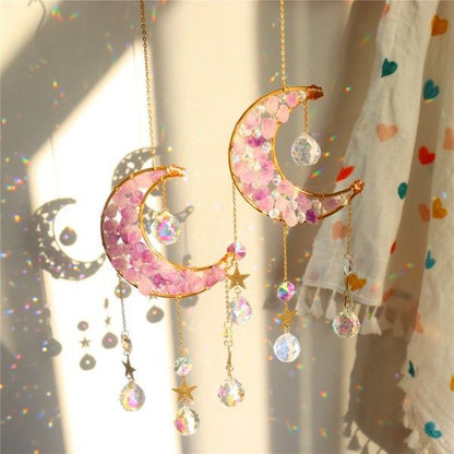 Healing Crystal Decor Healing Moon Suncatcher with Glass Prisms for Windows