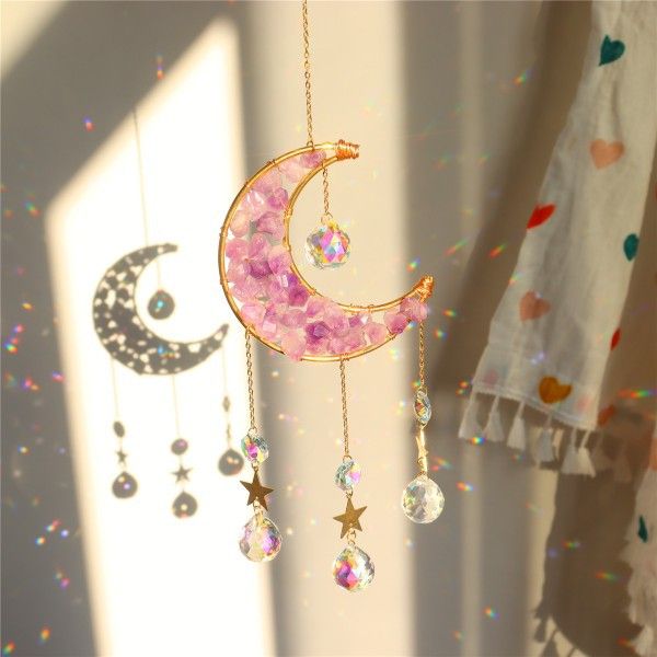 Healing Crystal Decor Healing Moon Suncatcher with Glass Prisms for Windows