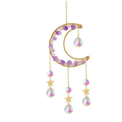 Healing Crystal Decor Healing Moon Suncatcher with Glass Prisms for Windows