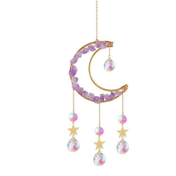 Healing Crystal Decor Healing Moon Suncatcher with Glass Prisms for Windows