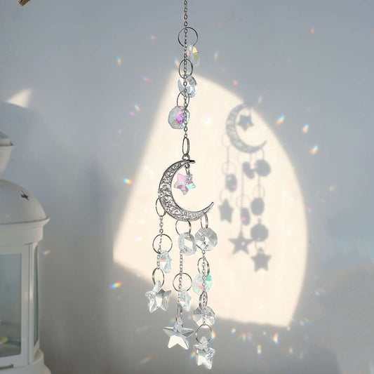 Crystal Silver&Golden Moon Wind Chime Suncatcher Window Pendant