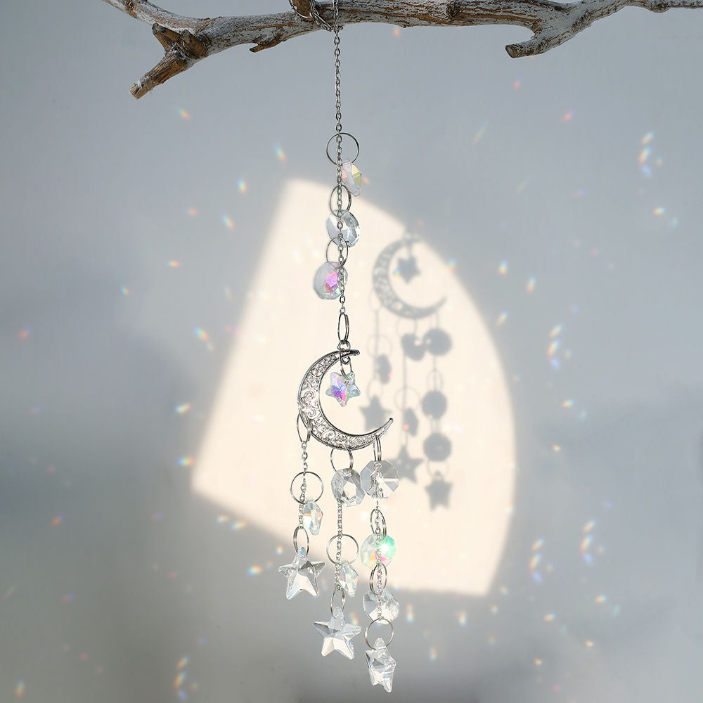 Crystal Silver&Golden Moon Wind Chime Suncatcher Window Pendant