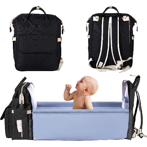 Geantă pentru scutece Rucsac Geantă portabilă pentru copii pentru băieți și fete cu pat pliabil, negru 