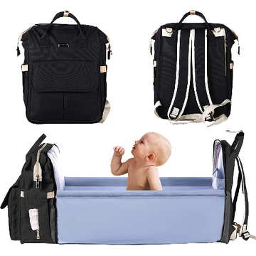 Geantă pentru scutece Rucsac Geantă portabilă pentru copii pentru băieți și fete cu pat pliabil, negru 