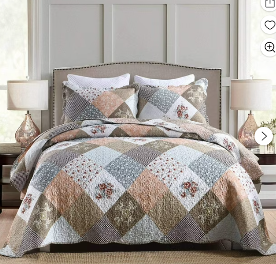 HoneiLife Quilts King Size - 3 Piece Microfiber Quilt set Reversible Bedspreads Patchwork Coverlets Floral Bedding Set All Season, Purple