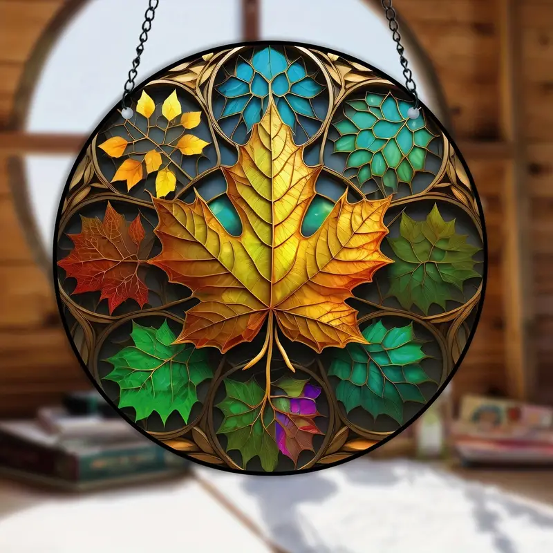 3D Maple Leaves Stained Suncatcher Window Hanging