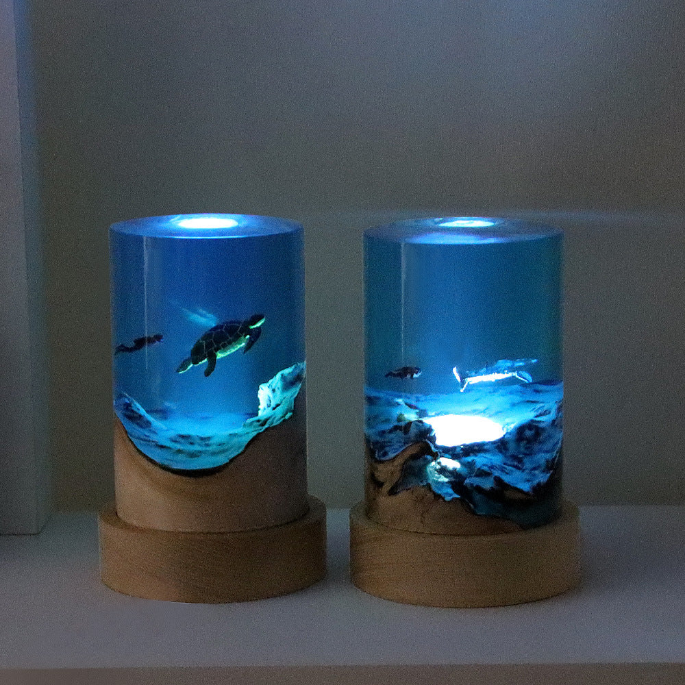 Cilindru Lemn masiv Rășină Ocean Creativ Desktop Decor 