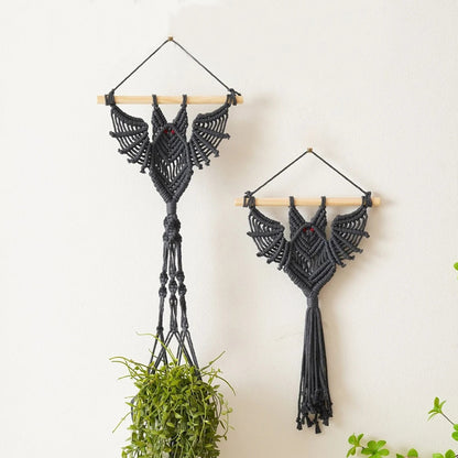 Beige Creative Bat Handwoven Tapestry Cotton Rope Plant Net Bag