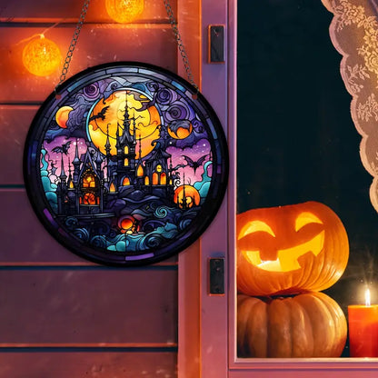 Halloween Moon Castles Stained Suncatcher Halloween Window Hanging