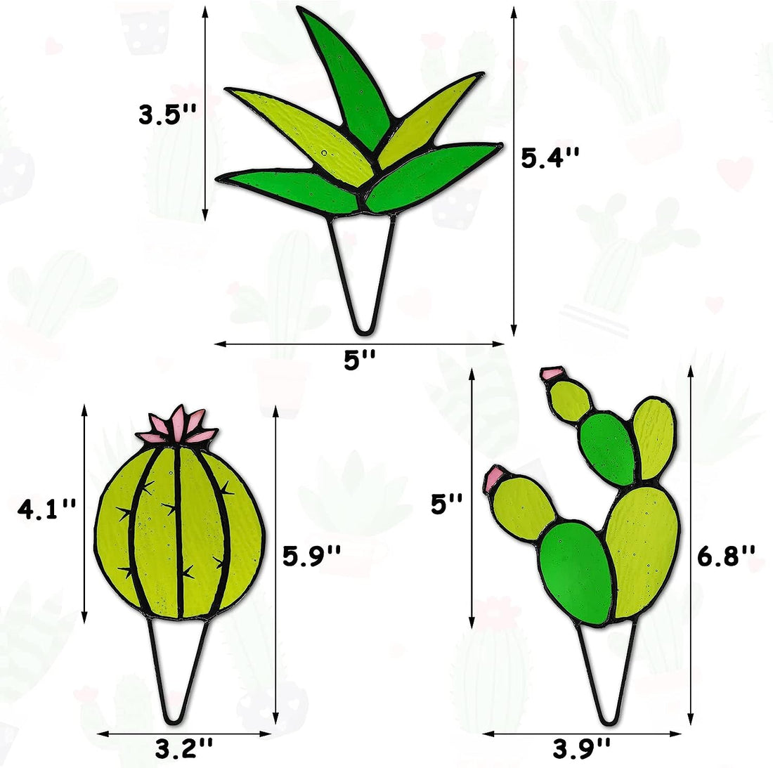 Decor de sticlă de cactus cu vitralii cu plante suculente