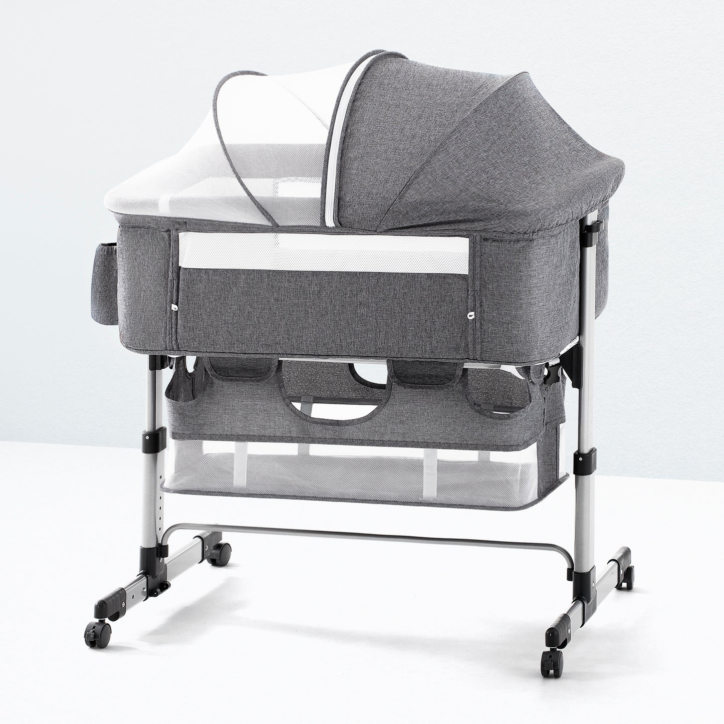 Baby Bassinet with Mattress,Easy Folding Baby Crib, Grey