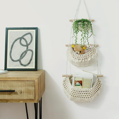 Handmade Woven Cotton Rope Wall Hanging Baskets