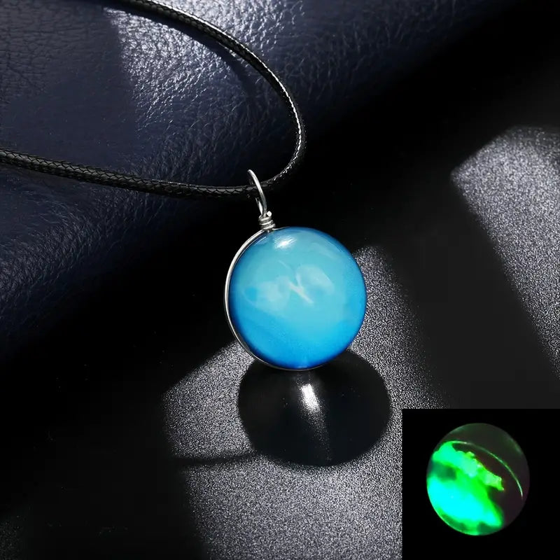 Double-sided Glass Ball Pendant Necklace Time Gem Cosmic Luminous Necklace Vintage Statement Necklace