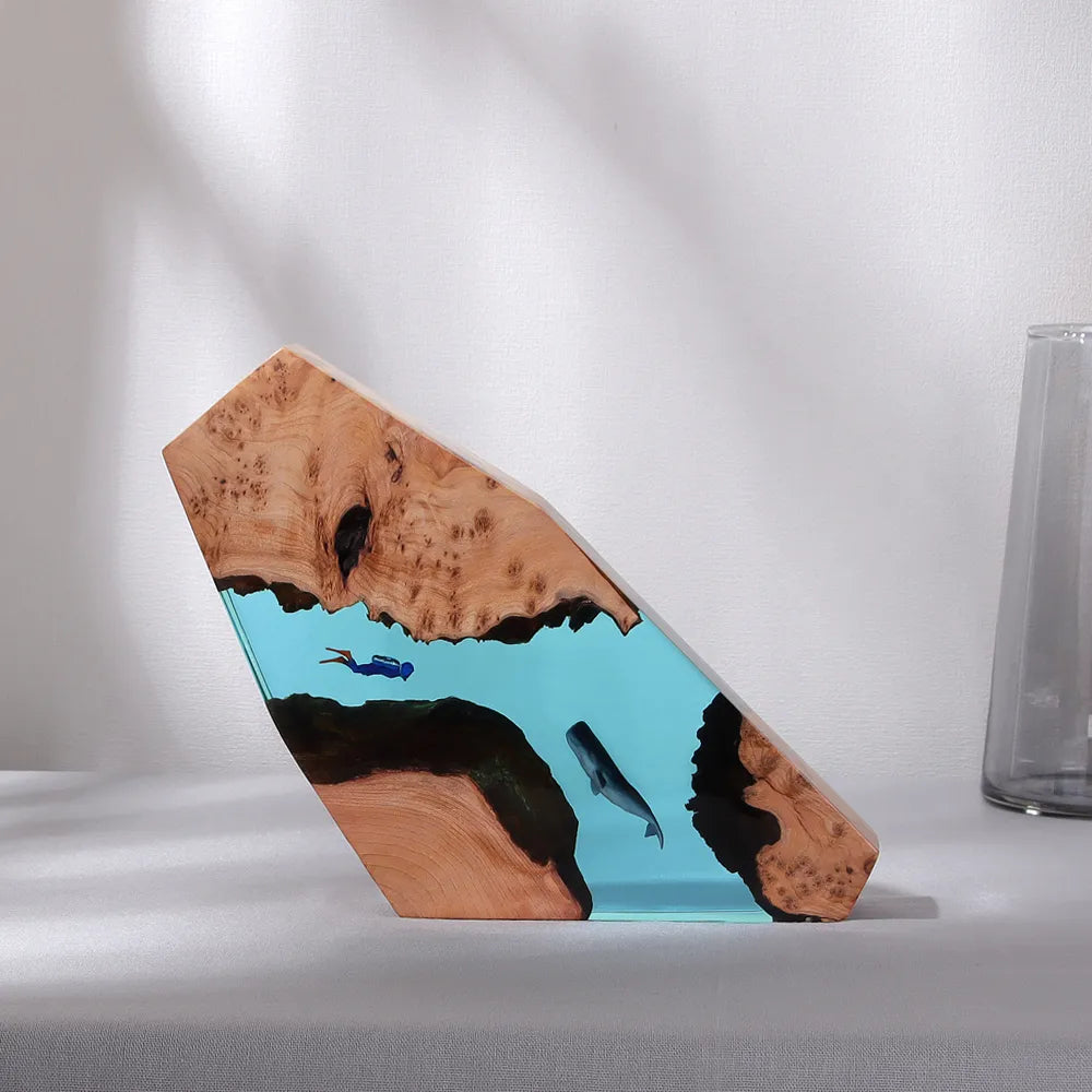 Cave Whale Ocean Art Crafts Lampă din rășină din lemn masiv 