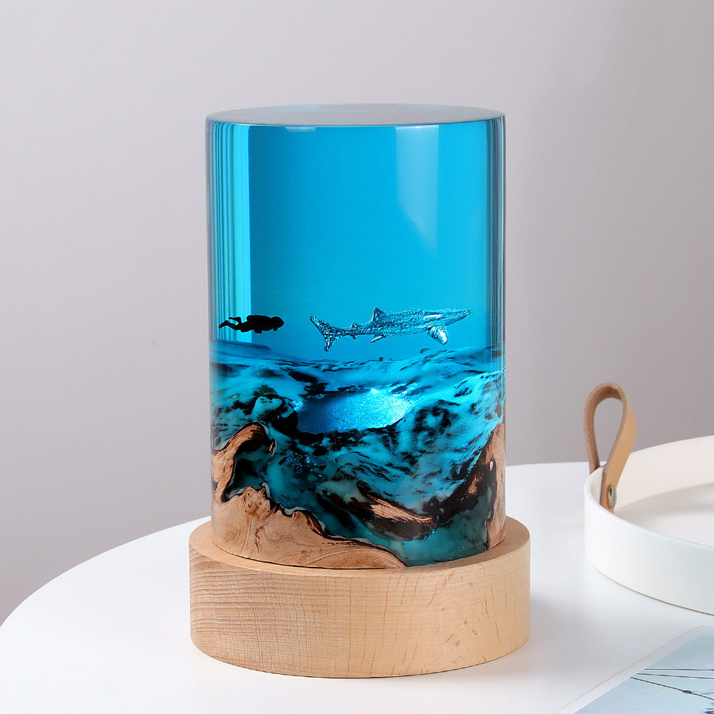 Cylinder Solid Wood Resin Ocean Creative Desktop Decoration