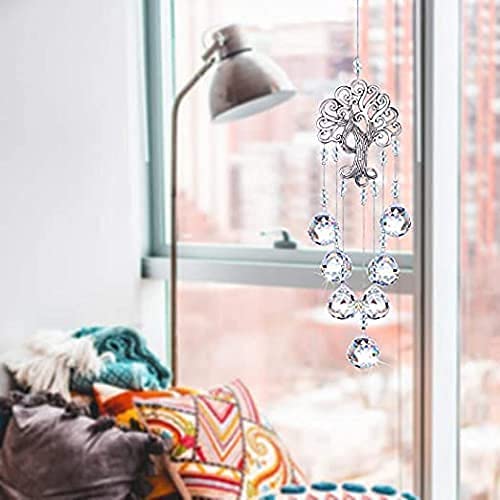 Crystal Suncatcher Rainbow Maker with Crystal Ball Prisms and Metal Tree of Life