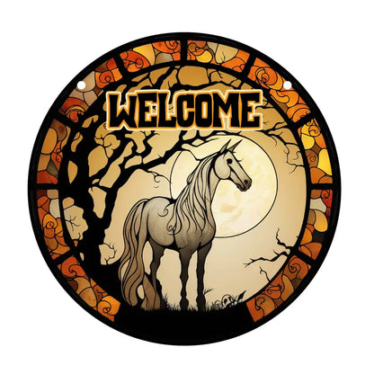 Halloween Welcome Horse Decor Stained Window Hanging