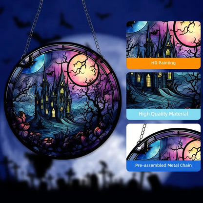 Halloween Moon Castles Stained Suncatcher Halloween Window Hanging