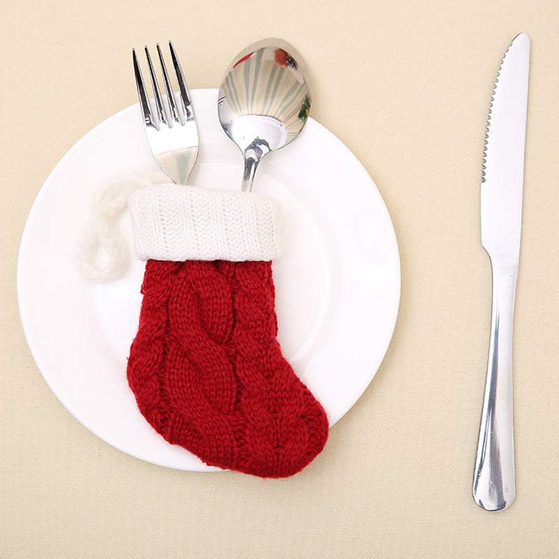 Christmas Knitted Socks Candy Bag Dining Table Knife And Fork Set Tree Pendant