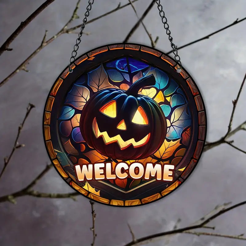 Suncatcher cu dovleac de Halloween agățat fereastră pătată 