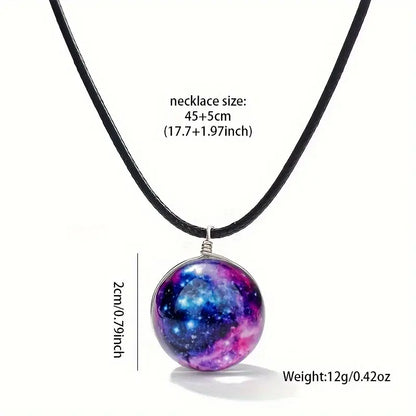 Double-sided Glass Ball Pendant Necklace Time Gem Cosmic Luminous Necklace Vintage Statement Necklace