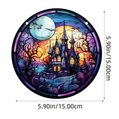 Halloween Moon Castles Stained Suncatcher Halloween Window Hanging