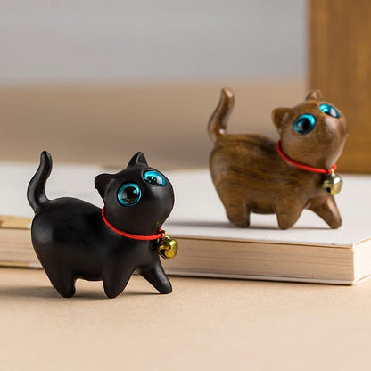 Handmade Wood Carved Cats Decoration