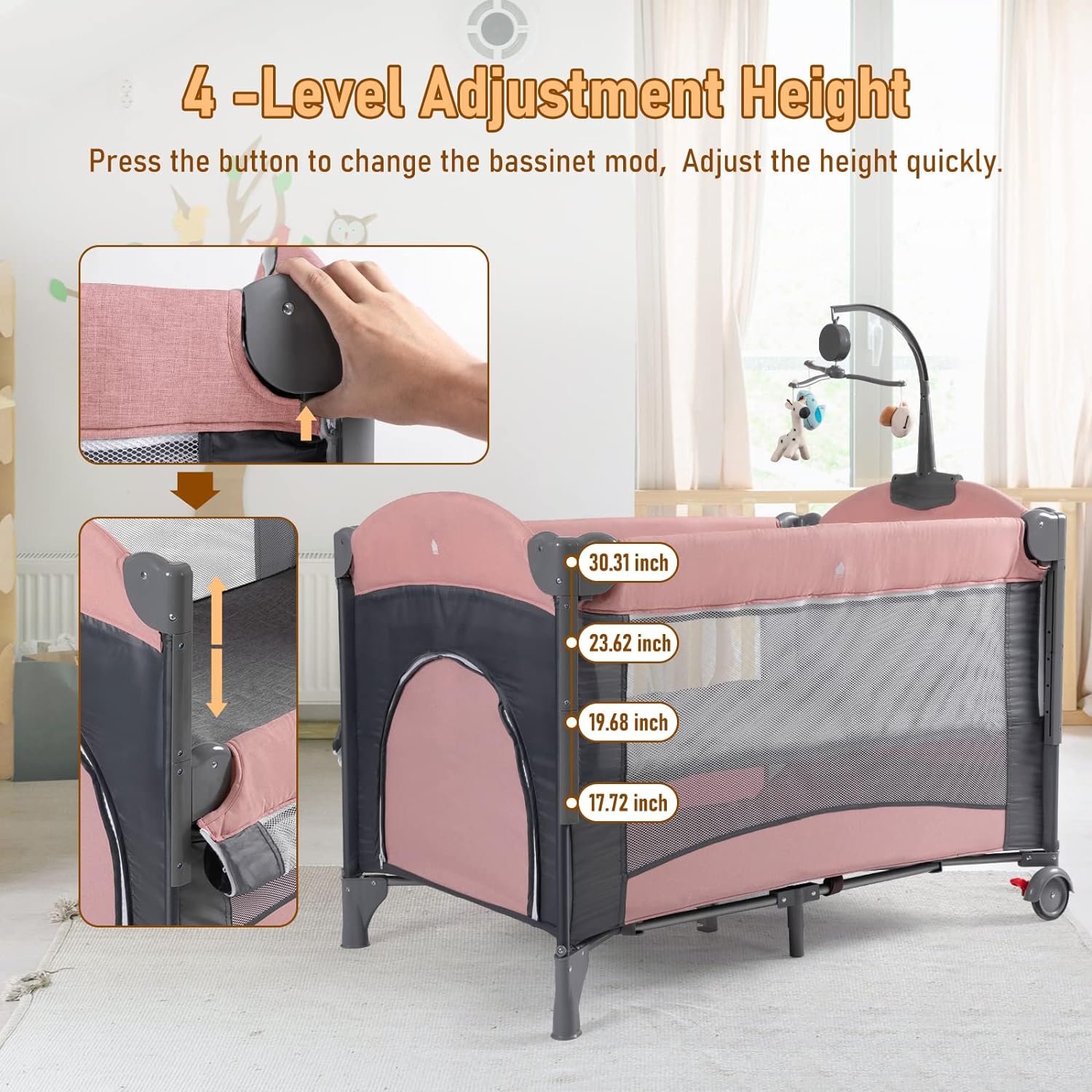 5 in 1 Baby Crib, Bedside Cribs, Pack and Playard with