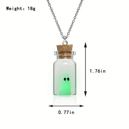 Cute Ghost Necklace, Glow-In-The-Dark Ghost Charm Necklace, Halloween Necklace