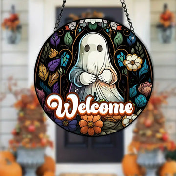 Fereastră pătată cu fantomă de Halloween 