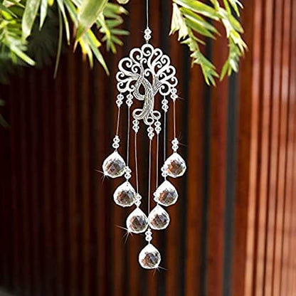 Crystal Suncatcher Rainbow Maker with Crystal Ball Prisms and Metal Tree of Life
