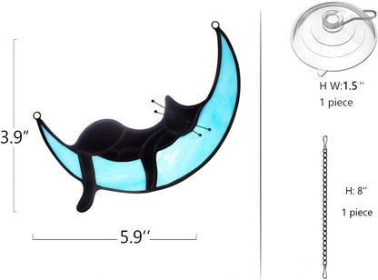 Stained Glass Moon Cat Acrylic Window Hanging Memorial Gift