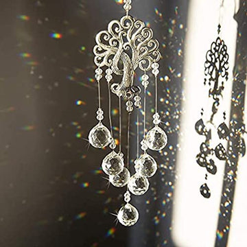 Creator de curcubeu Crystal Suncatcher cu prisme cu bile de cristal și Arborele vieții din metal