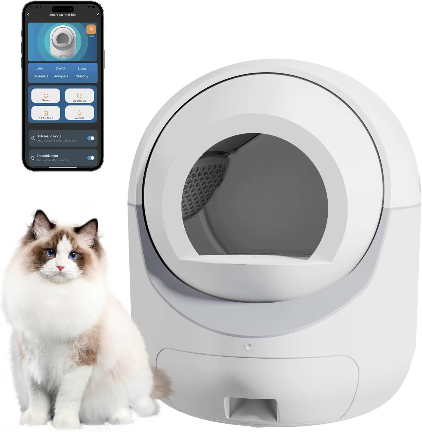 Cutie de gunoi cu autocurățare, cutie de gunoi automată pentru pisici cu autocurățare, design anti-ciupire/înlăturare a mirosurilor 