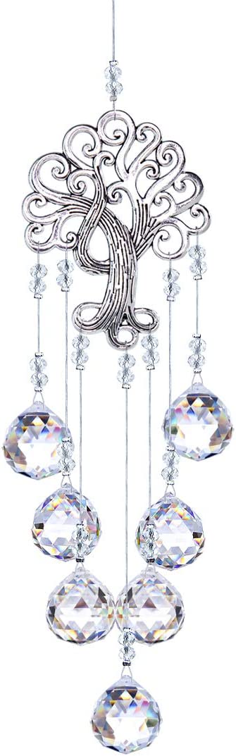 Creator de curcubeu Crystal Suncatcher cu prisme cu bile de cristal și Arborele vieții din metal