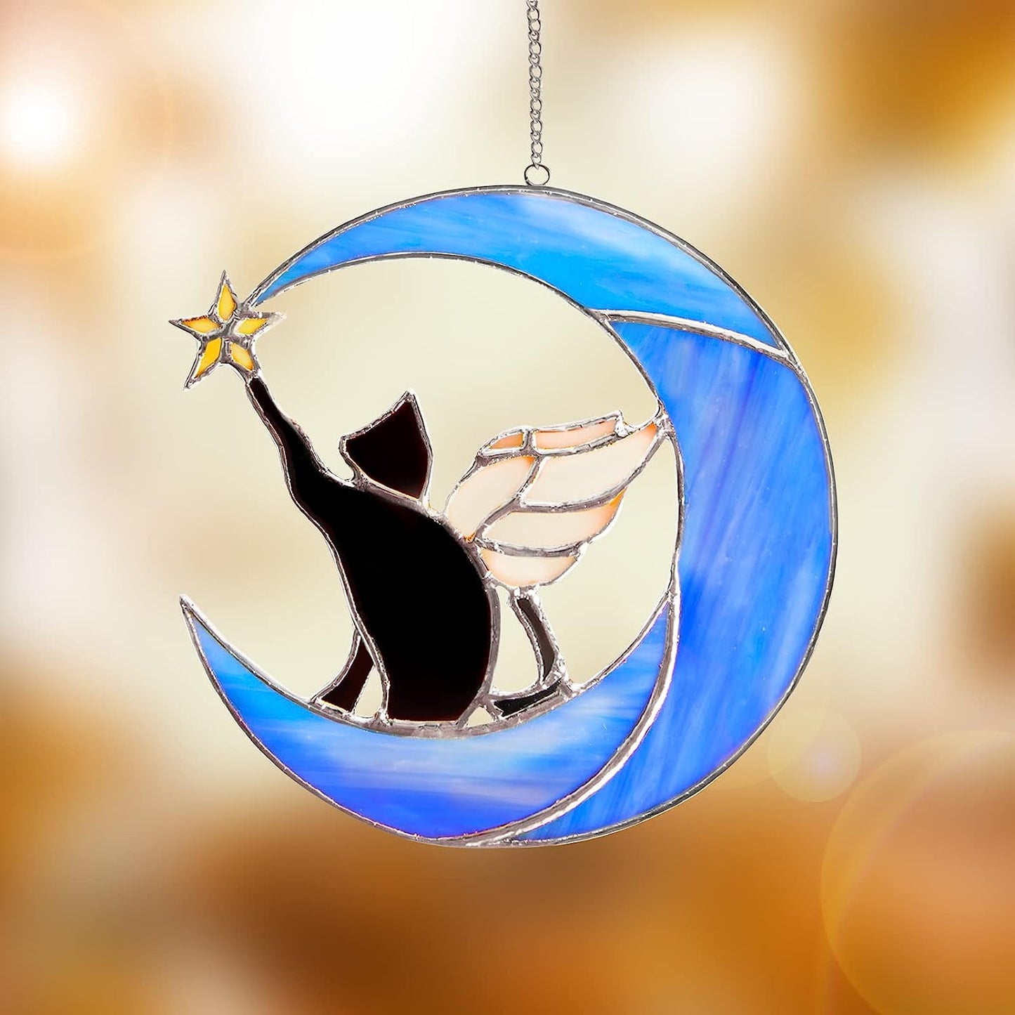 Cat and Moon Stained Glass Suncatchers