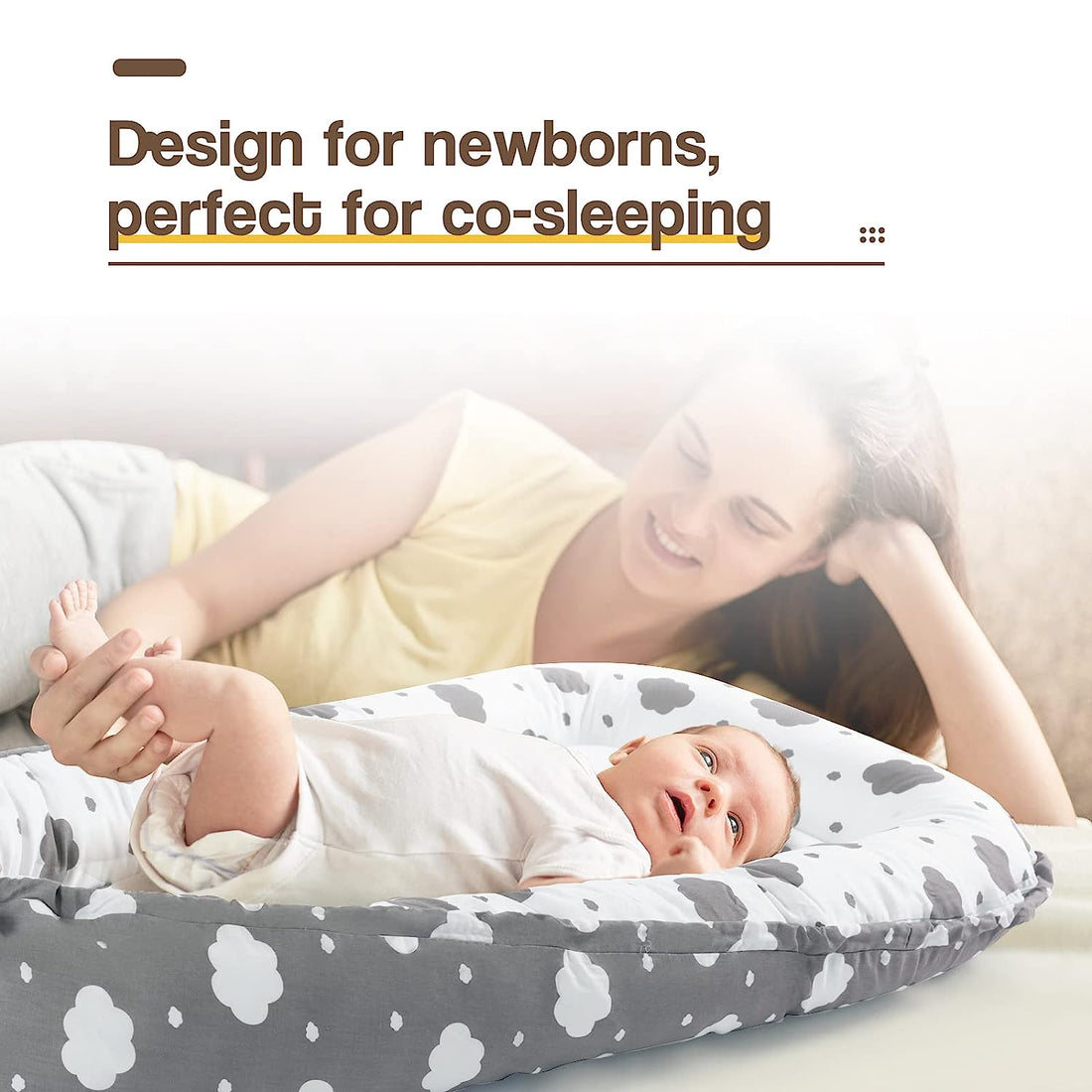 Husa de somn respirabila Baby Nest, 100% bumbac, gri cu imprimeu in nor 