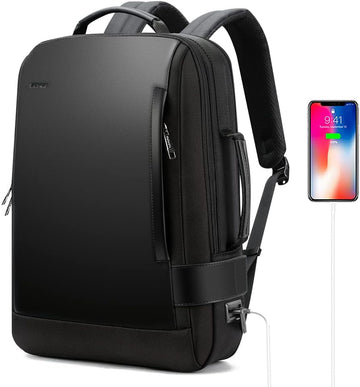 Business Smart 15.6 Inch Laptop Backpack Convertible Expandable Anti-Theft USB Charging Multi-Functional Travel Professional Work Office Men Commuter Large Black With Bottle Holder Waterproof
