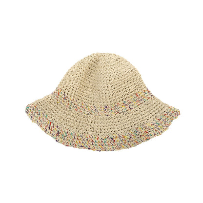 Summer Hollow Sun Hat Colorful Vacation Style Wide Brim Preparation Straw Hat