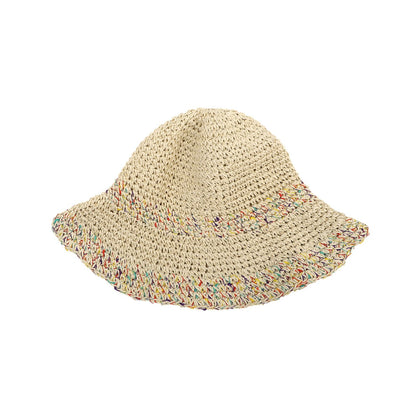 Summer Hollow Sun Hat Colorful Vacation Style Wide Brim Preparation Straw Hat