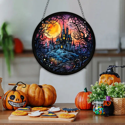 Halloween Moon Castles Stained Suncatcher Halloween Window Hanging