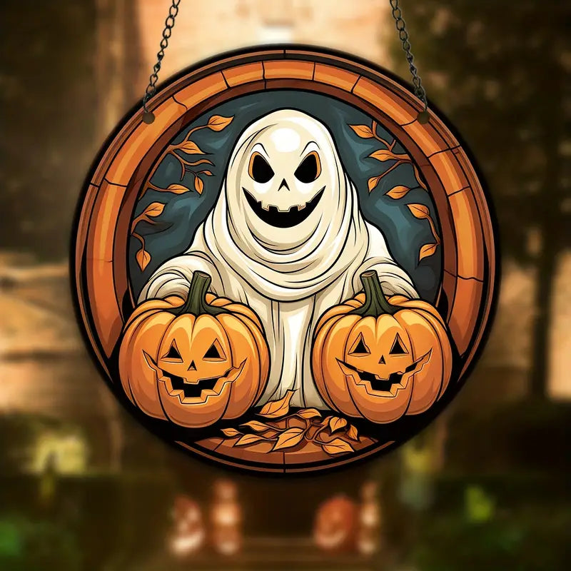 Taperaturi pentru fereastră pătată cu fantomă de Halloween 