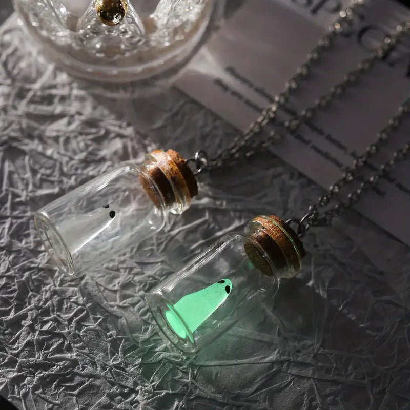 Cute Ghost Necklace, Glow-In-The-Dark Ghost Charm Necklace, Halloween Necklace