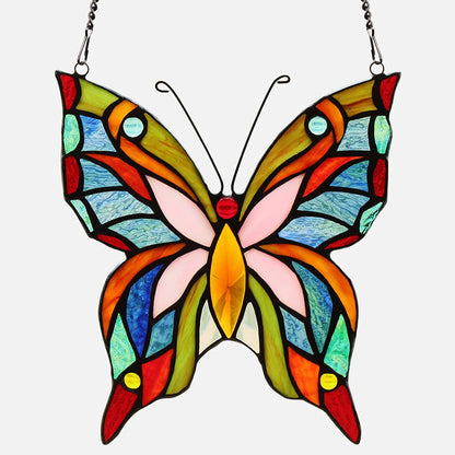 Butterfly&Rooster Stained Glass Window Hanging Suncatcher